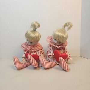 Vintage Pair Enesco 1982 Musical Wind Up‎ Porcelain Dolls Valentines Day Working